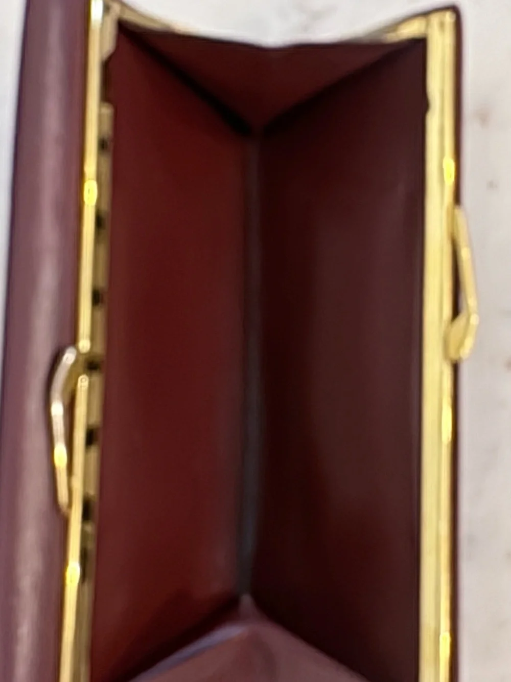 Vintage Cartier Burgundy Leather Long Wallet Kiss Lock Coin Purse Gold Tone